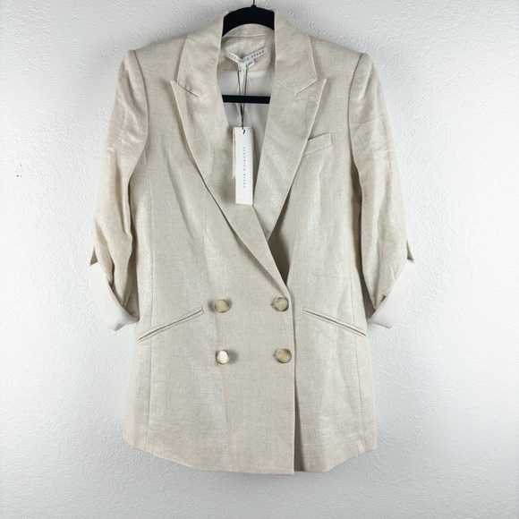 Veronica Beard Parineti Double Breasted Dickey Blazer Silver Cream Size 2 - Picture 2 of 8
